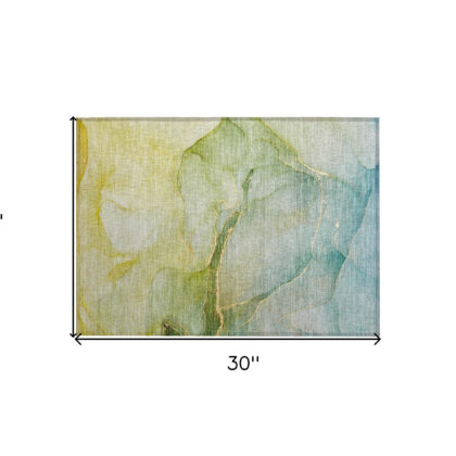 2' X 3' Green Abstract Washable Non Skid Indoor Outdoor Area Rug