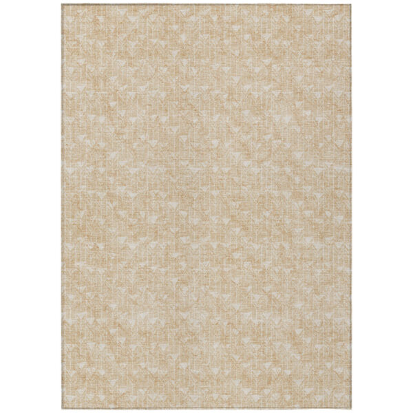 8' X 10' Tan Geometric Washable Non Skid Indoor Outdoor Area Rug