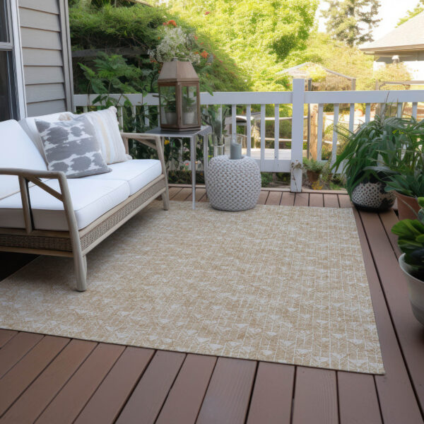 8' X 10' Tan Geometric Washable Non Skid Indoor Outdoor Area Rug