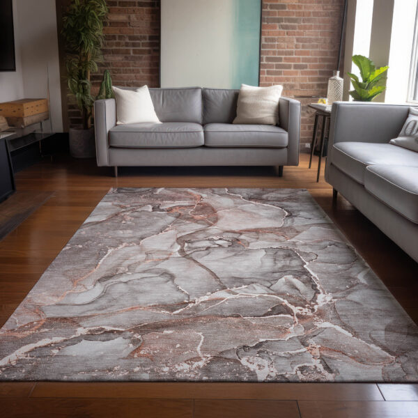 3' X 5' Gray and Red Abstract Washable Non Skid Indoor Outdoor Area Rug