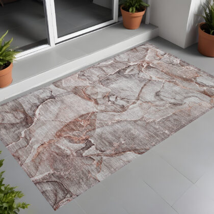 3' X 5' Gray and Red Abstract Washable Non Skid Indoor Outdoor Area Rug