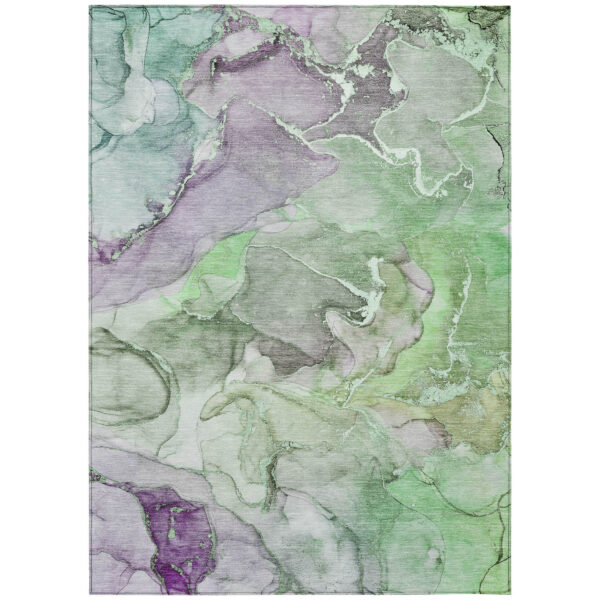 3' X 5' Green Abstract Washable Non Skid Indoor Outdoor Area Rug