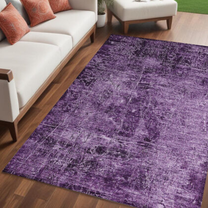 5' X 8' Purple Abstract Washable Non Skid Indoor Outdoor Area Rug