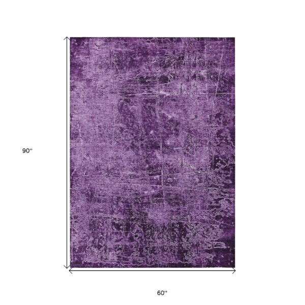 5' X 8' Purple Abstract Washable Non Skid Indoor Outdoor Area Rug