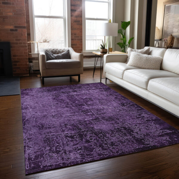 5' X 8' Purple Abstract Washable Non Skid Indoor Outdoor Area Rug