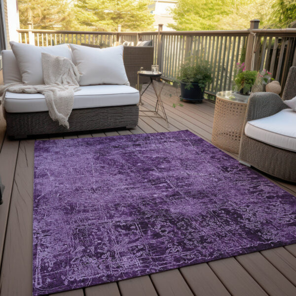 5' X 8' Purple Abstract Washable Non Skid Indoor Outdoor Area Rug