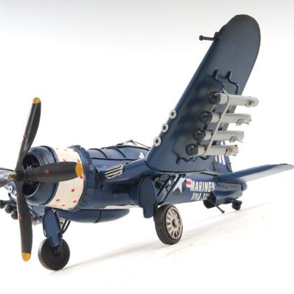 6" Blue Metal Hand Painted Model Airplane Tabletop Sculpture