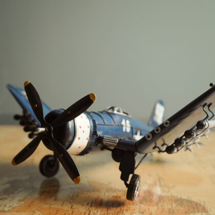 6" Blue Metal Hand Painted Model Airplane Tabletop Sculpture