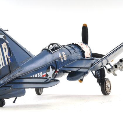 6" Blue Metal Hand Painted Model Airplane Tabletop Sculpture