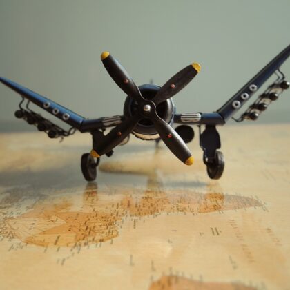 6" Blue Metal Hand Painted Model Airplane Tabletop Sculpture