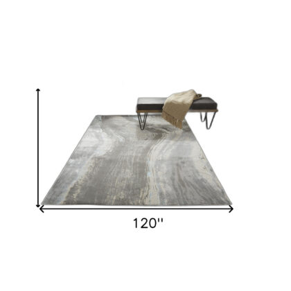 8' X 10' Gray Ivory And Blue Abstract Area Rug
