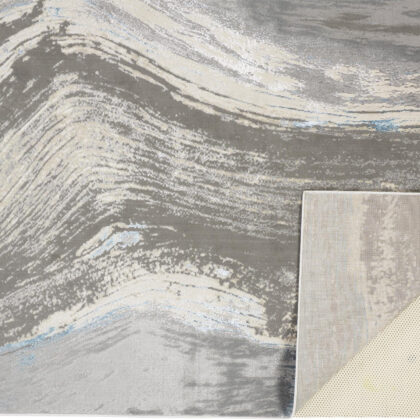 8' X 10' Gray Ivory And Blue Abstract Area Rug