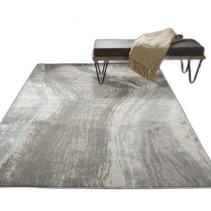 8' X 10' Gray Ivory And Blue Abstract Area Rug