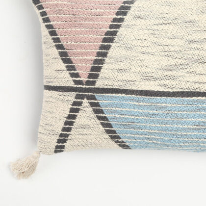 14" X 22" Ivory Gray and Pink Handmade Geometric Indoor Outdoor Throw Pillow Cover With Tassels