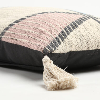 14" X 22" Ivory Gray and Pink Handmade Geometric Indoor Outdoor Throw Pillow Cover With Tassels