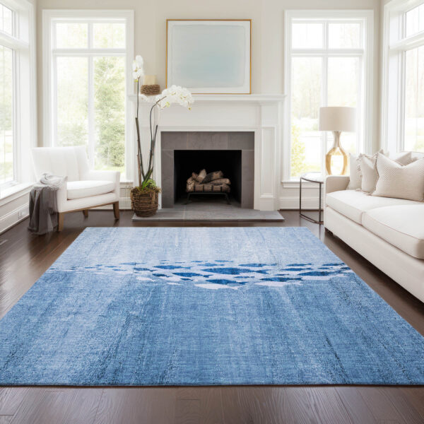 8' X 10' Sky Blue And Navy Blue Nautical Washable Indoor Outdoor Area Rug