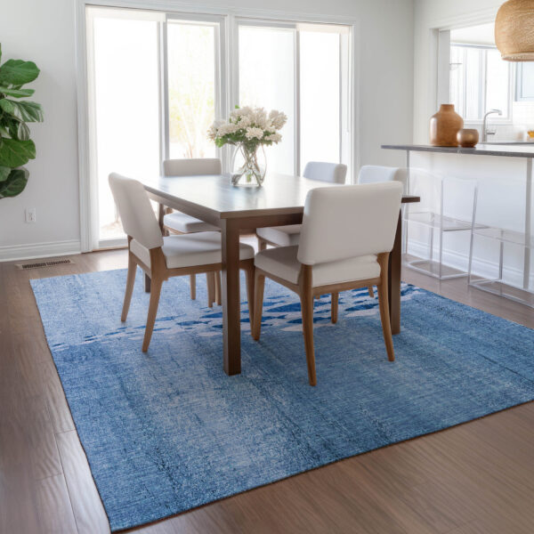 8' X 10' Sky Blue And Navy Blue Nautical Washable Indoor Outdoor Area Rug