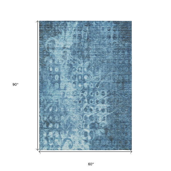 5' X 8' Blue Ikat Washable Indoor Outdoor Area Rug