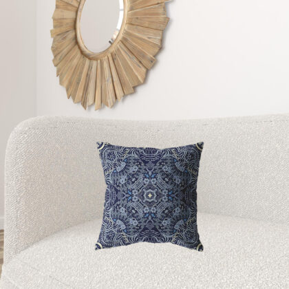 18” Indigo Boho Ornate Zippered Suede Throw Pillow