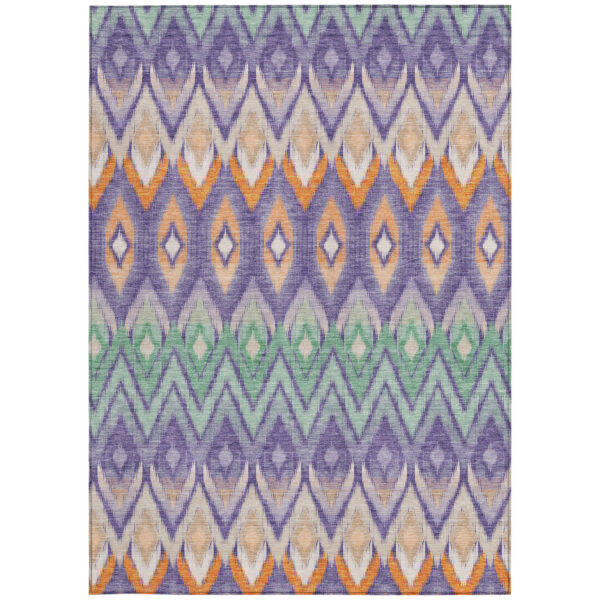 9' X 12' Purple Lilac And Orange Southwestern Washable Indoor Outdoor Area Rug
