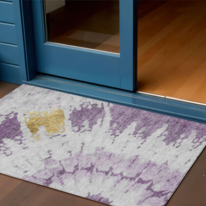 3' X 5' Purple And Lavender Abstract Washable Indoor Outdoor Area Rug