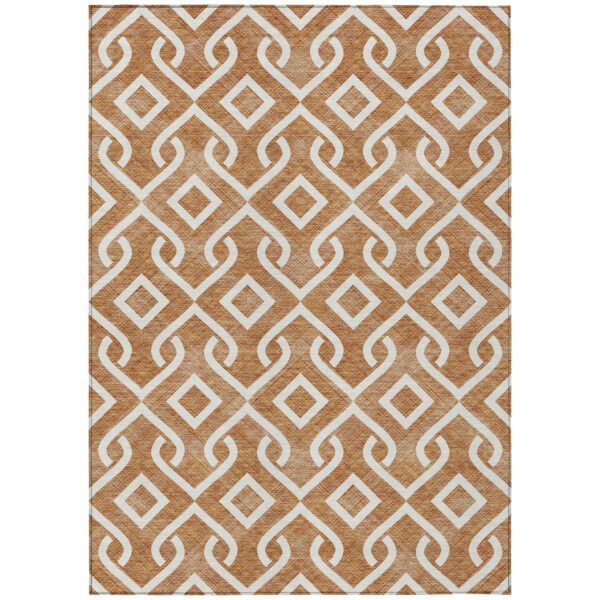 10' X 14' Orange And Ivory Geometric Washable Indoor Outdoor Area Rug