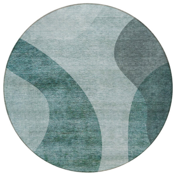 8' Green And Sage Round Abstract Washable Indoor Outdoor Area Rug