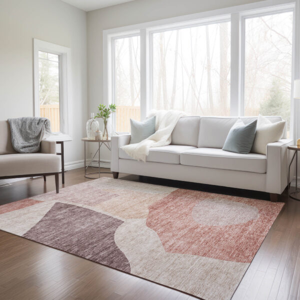 8' X 10' Blush Pink And Mauve Abstract Washable Indoor Outdoor Area Rug