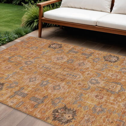 10' X 14' Terra Cotta Beige And Gray Oriental Washable Indoor Outdoor Area Rug