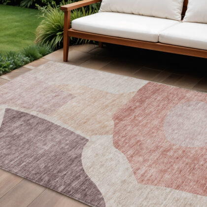 8' X 10' Blush Pink And Mauve Abstract Washable Indoor Outdoor Area Rug