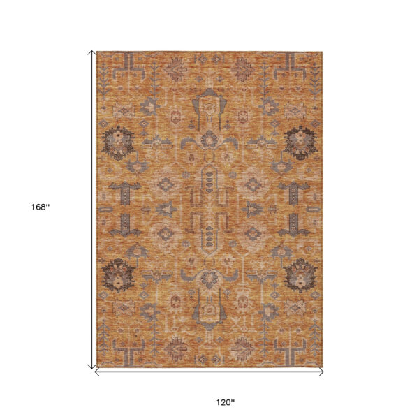 10' X 14' Terra Cotta Beige And Gray Oriental Washable Indoor Outdoor Area Rug