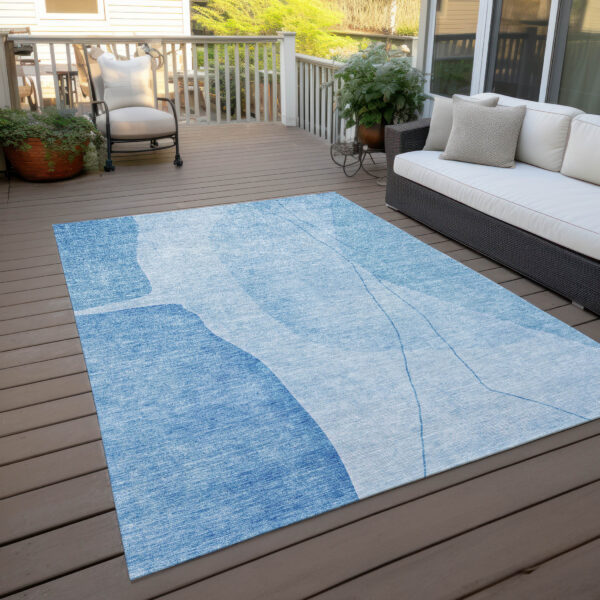 5' X 8' Denim Blue And Sky Blue Abstract Washable Indoor Outdoor Area Rug