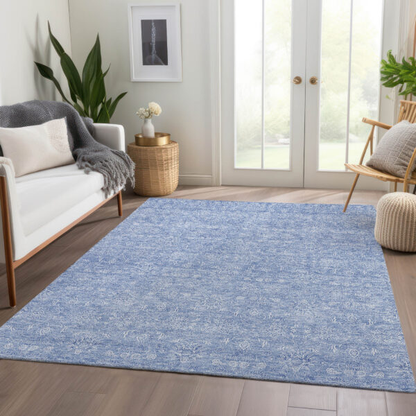5' X 8' Sky Blue And Ivory Floral Washable Indoor Outdoor Area Rug