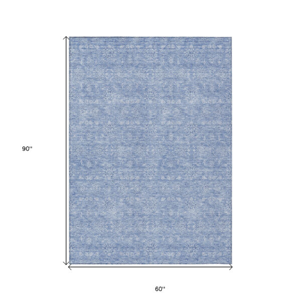 5' X 8' Sky Blue And Ivory Floral Washable Indoor Outdoor Area Rug