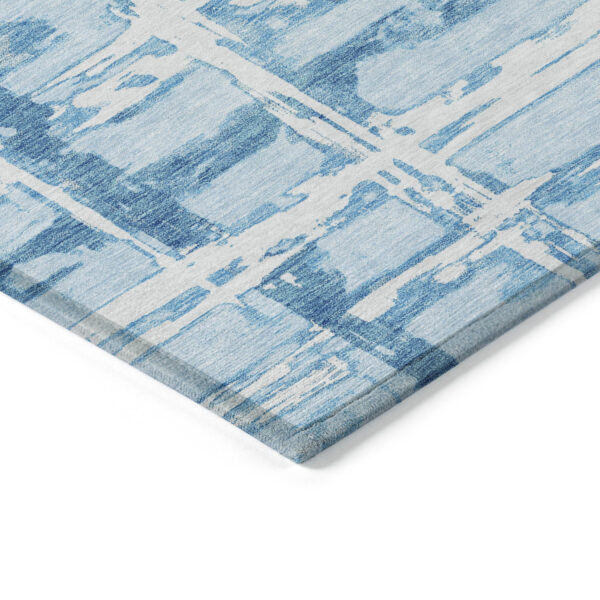 10' X 14' Sky Blue Denim Blue And Ivory Striped Washable Indoor Outdoor Area Rug