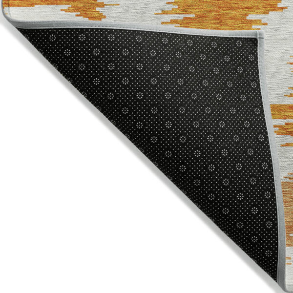 8' Orange Beige And Ivory Round Abstract Washable Indoor Outdoor Area Rug