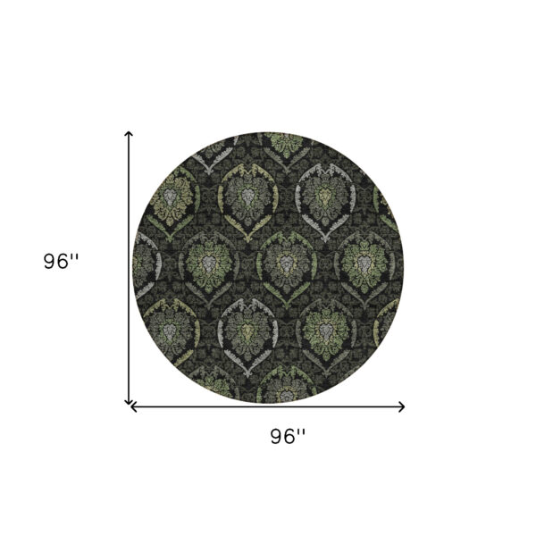 8' Green Gray And Charcoal Round Medallion Washable Indoor Outdoor Area Rug