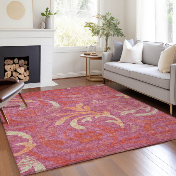 3' X 5' Blush Orange And Ivory Floral Washable Indoor Outdoor Area Rug