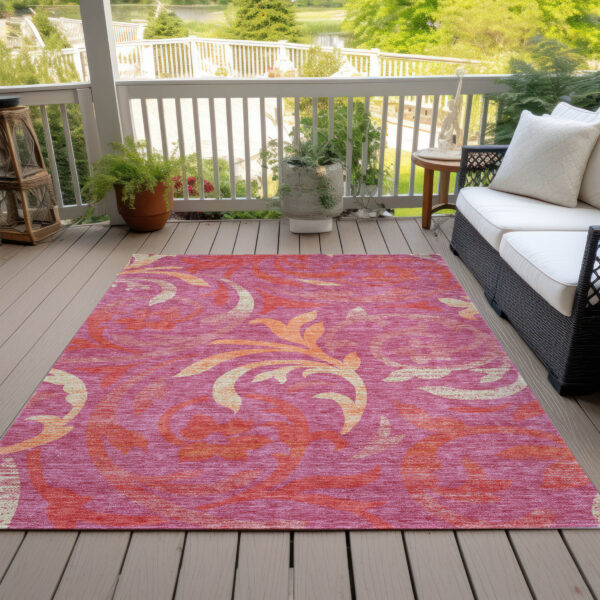 3' X 5' Blush Orange And Ivory Floral Washable Indoor Outdoor Area Rug