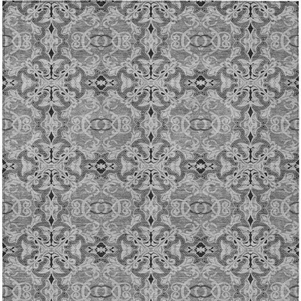 10' X 14' Gray Silver And Charcoal Medallion Washable Indoor Outdoor Area Rug