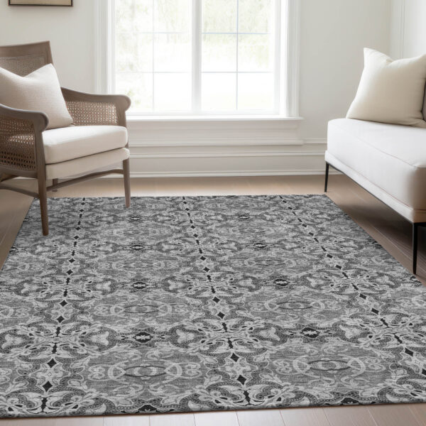 10' X 14' Gray Silver And Charcoal Medallion Washable Indoor Outdoor Area Rug