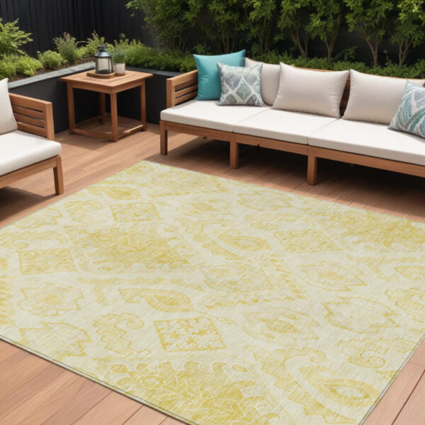 10' X 14' Gold Ivory And Beige Moroccan Washable Indoor Outdoor Area Rug