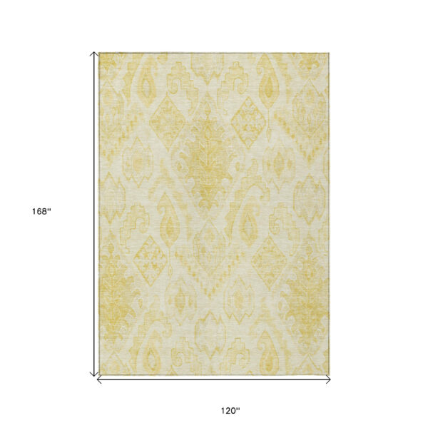 10' X 14' Gold Ivory And Beige Moroccan Washable Indoor Outdoor Area Rug