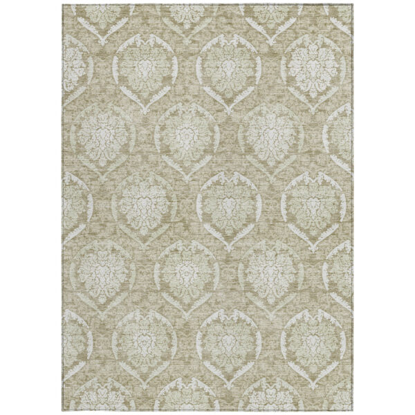 8' X 10' Tan And Beige Medallion Washable Indoor Outdoor Area Rug