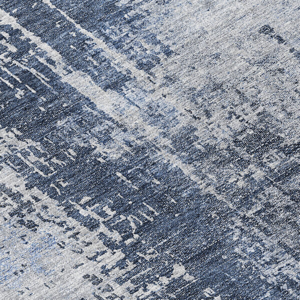 8' Navy Blue And Sky Blue Round Abstract Washable Indoor Outdoor Area Rug