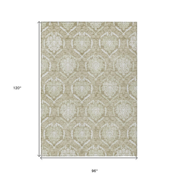 8' X 10' Tan And Beige Medallion Washable Indoor Outdoor Area Rug