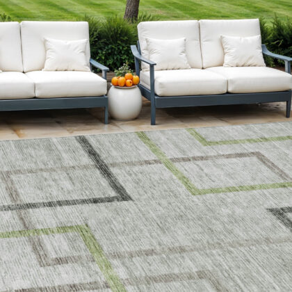 10' X 14' Green And Charcoal Geometric Washable Indoor Outdoor Area Rug