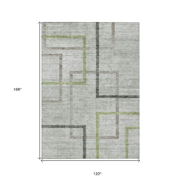 10' X 14' Green And Charcoal Geometric Washable Indoor Outdoor Area Rug