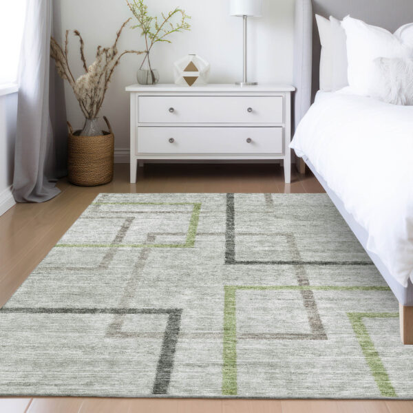 10' X 14' Green And Charcoal Geometric Washable Indoor Outdoor Area Rug