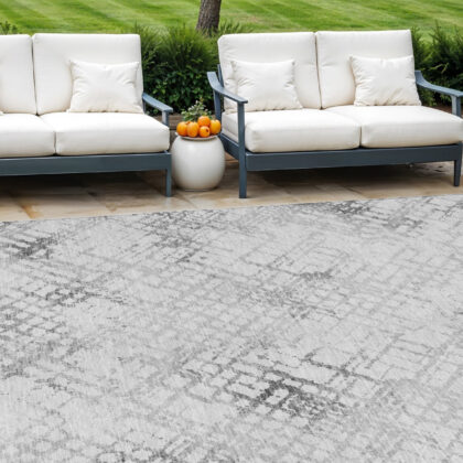 9' X 12' Gray Charcoal And Silver Geometric Washable Indoor Outdoor Area Rug